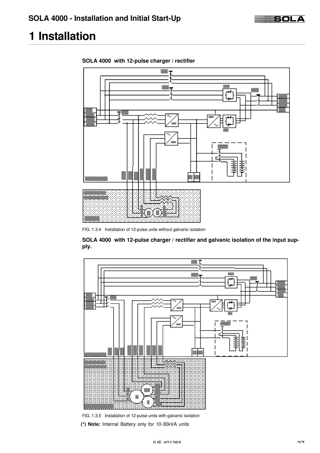 Powerware SOLA 4000 Sola 4000 with 12-pulse charger / rectifier, Installation of 12-pulse units without galvanic isolation 