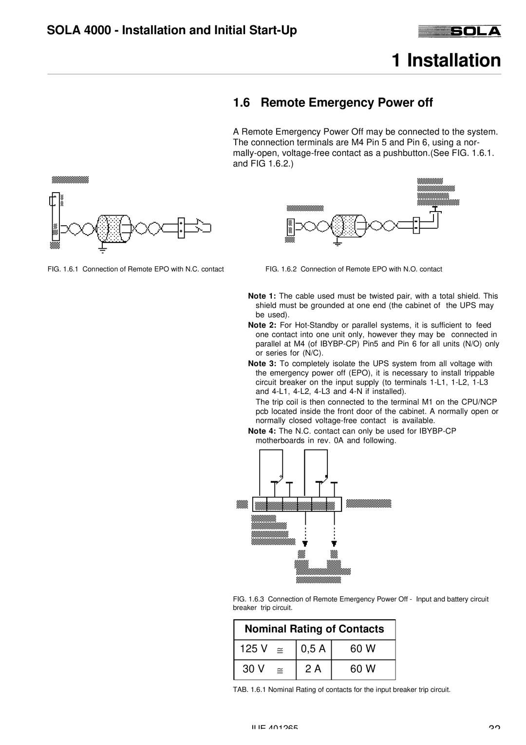 Powerware SOLA 4000 manual Remote Emergency Power off, Connection of Remote EPO with N.C. contact 