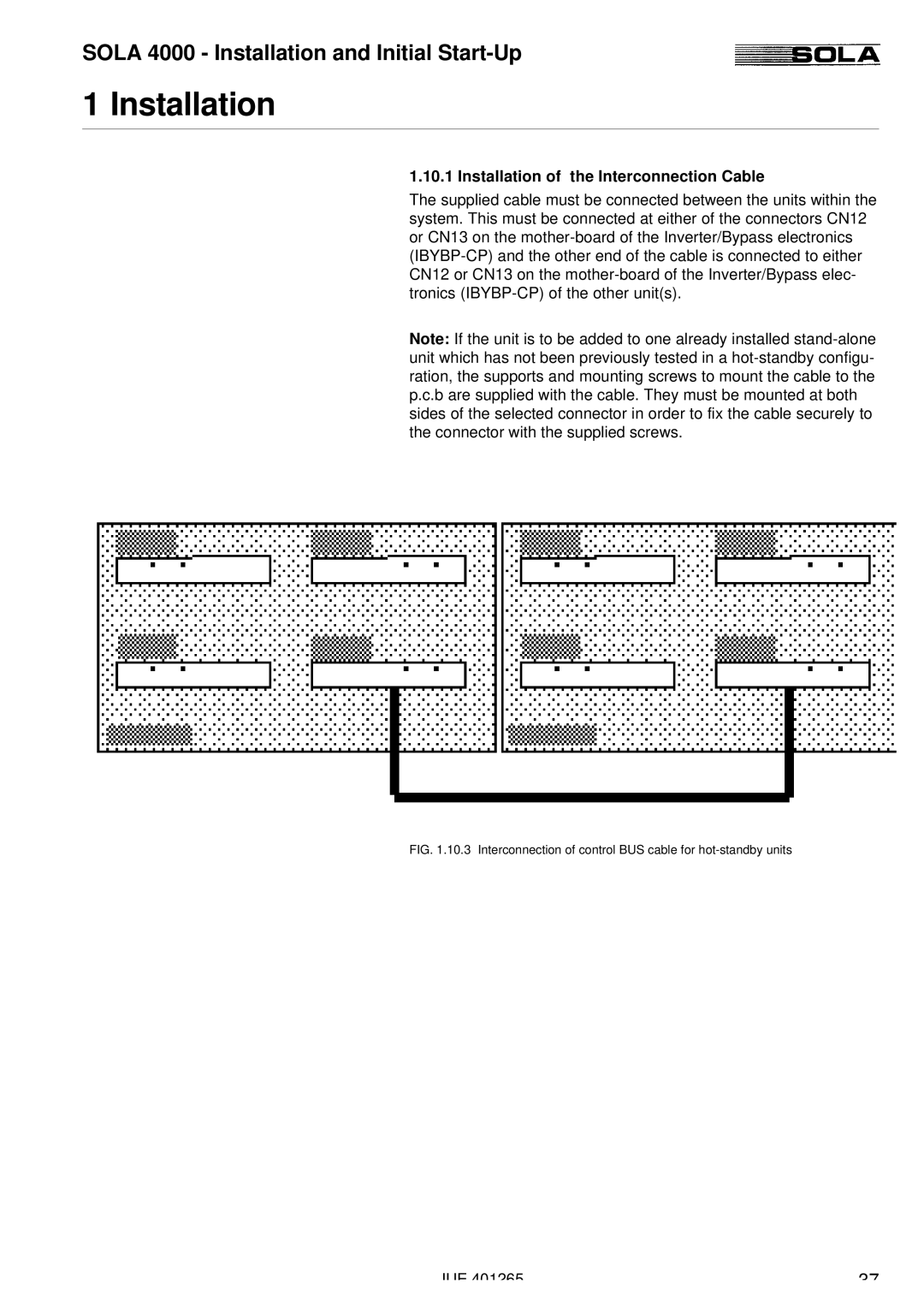 Powerware SOLA 4000 manual Installation of the Interconnection Cable 