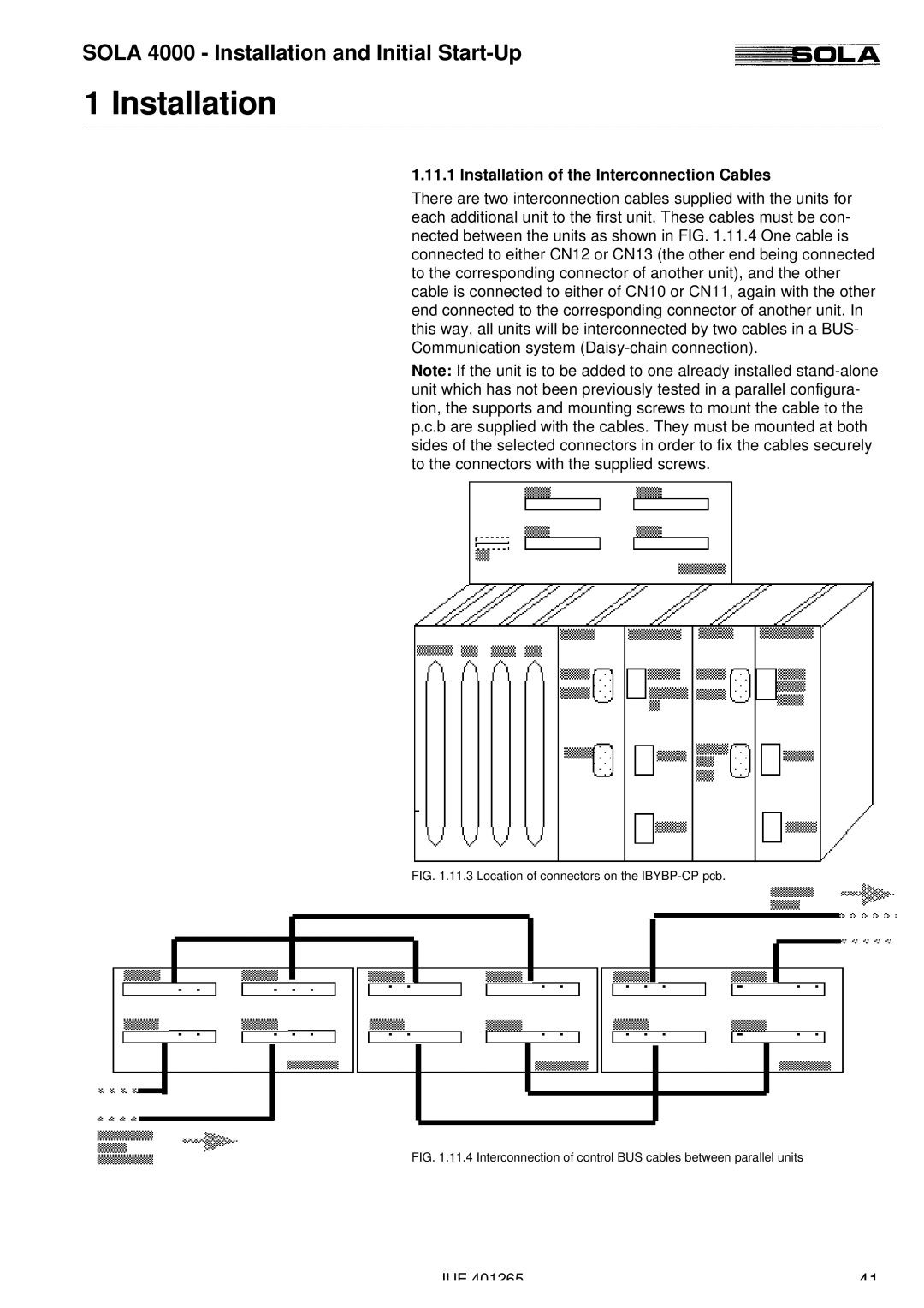 Powerware SOLA 4000 manual Installation of the Interconnection Cables, Location of connectors on the IBYBP-CP pcb 