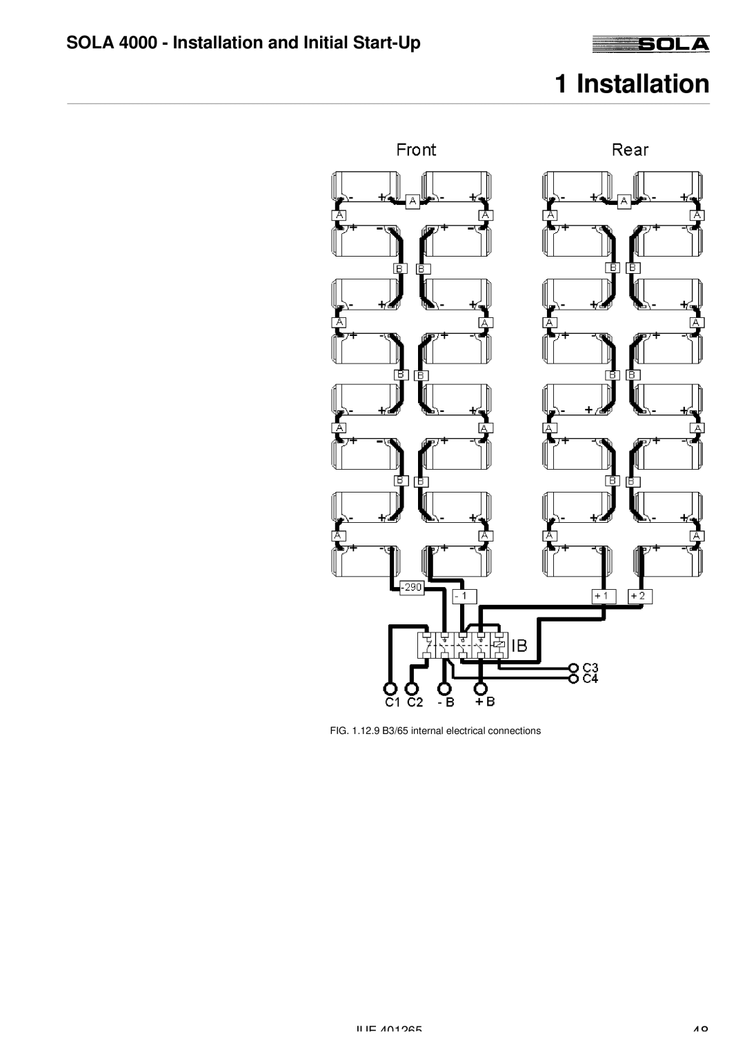 Powerware SOLA 4000 manual 12.9 B3/65 internal electrical connections 