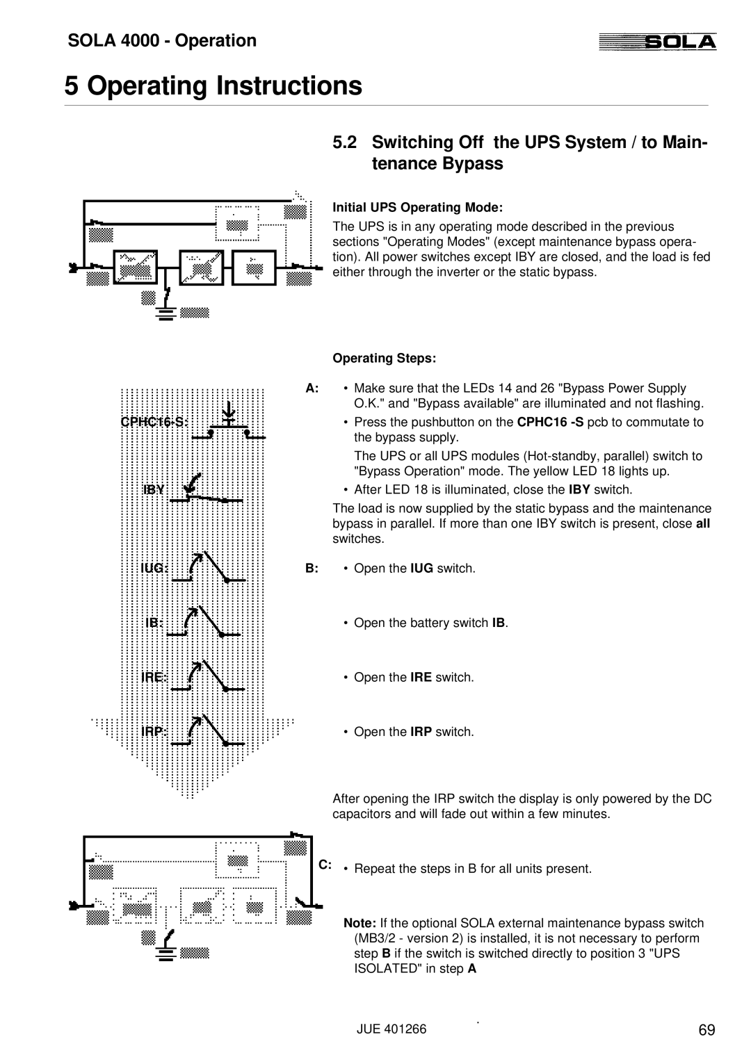 Powerware SOLA 4000 manual Switching Off the UPS System / to Main- tenance Bypass, CPHC16-S 