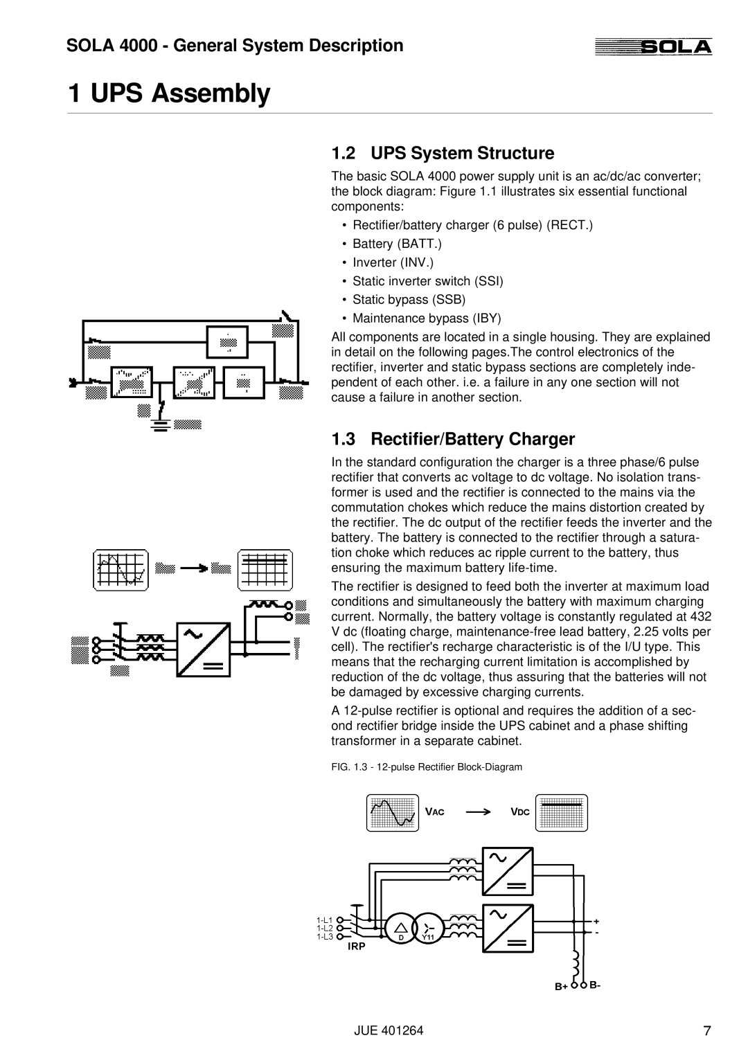 Powerware SOLA 4000 manual UPS System Structure, Rectifier/Battery Charger 