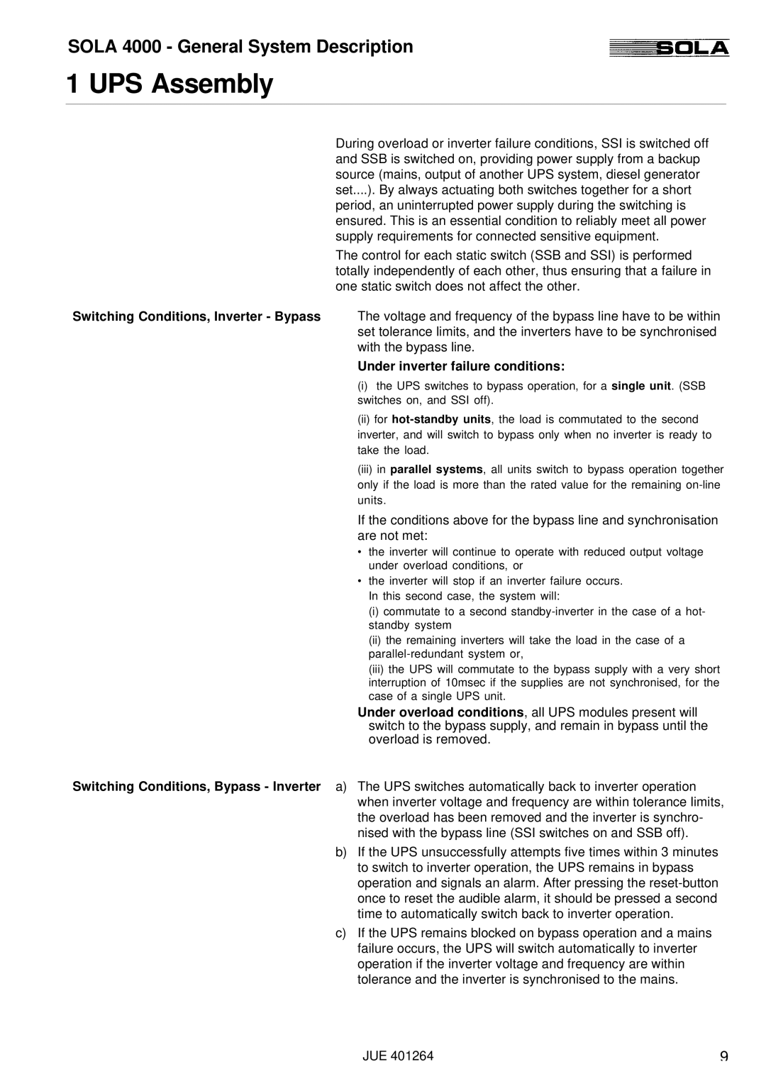Powerware SOLA 4000 manual Under inverter failure conditions 