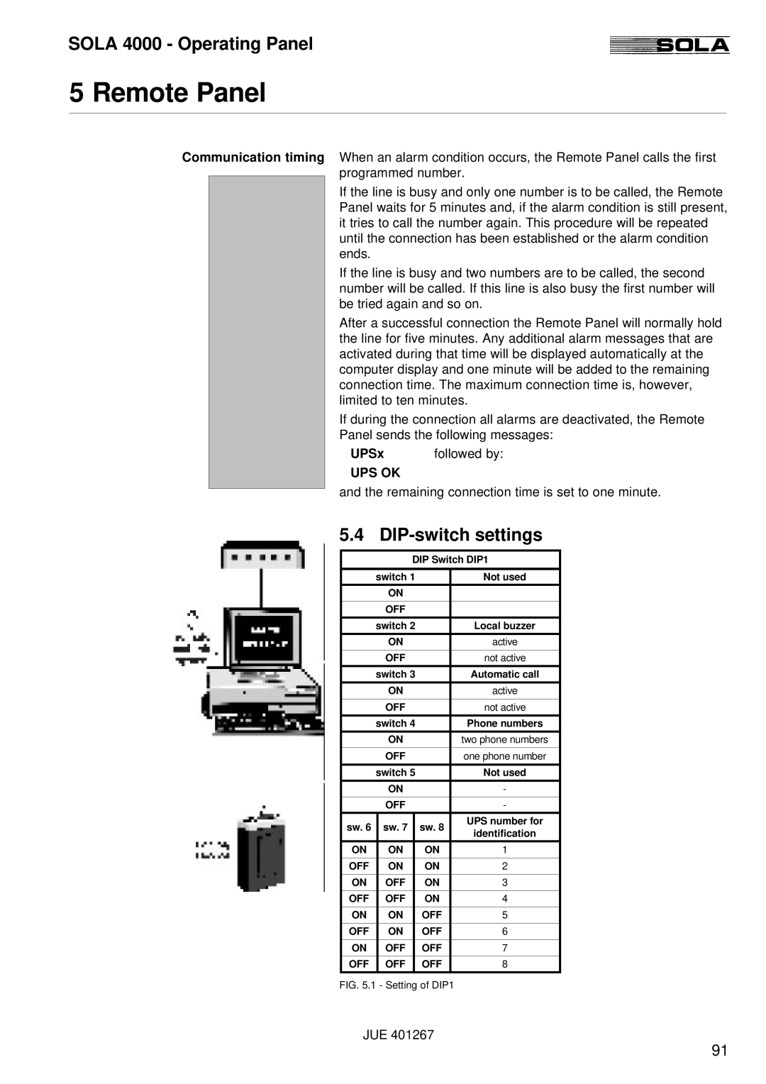 Powerware SOLA 4000 manual DIP-switch settings, UPSx Followed by 