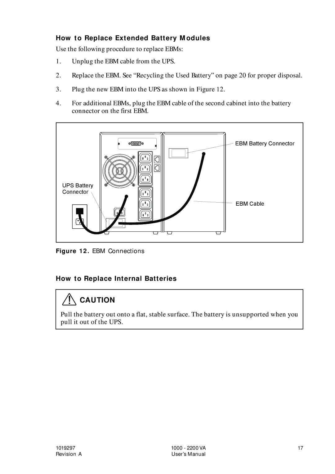 Powerware UPS 1000 - 2200 user manual How to Replace Extended Battery Modules 