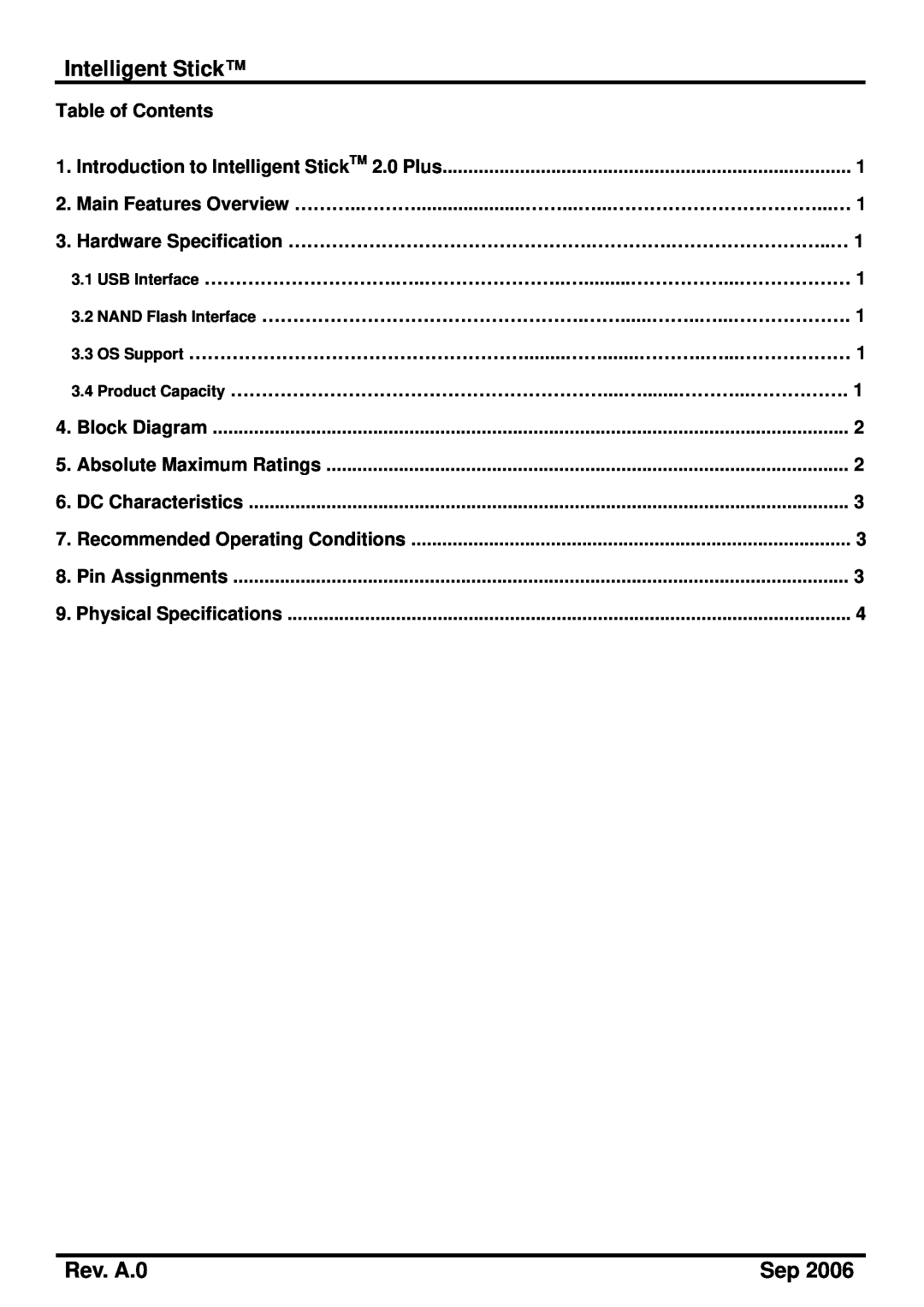 PQI 2.0 Plus manual Intelligent Stick, Rev. A.0, Table of Contents 