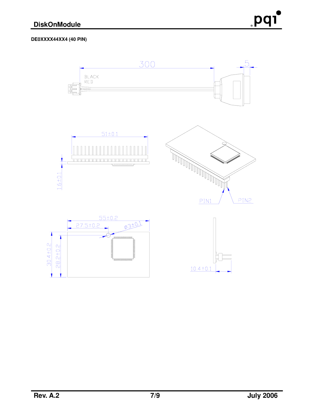 PQI DE Series, DE Wide Temp Series manual DE0XXXX44XX4 40 PIN 