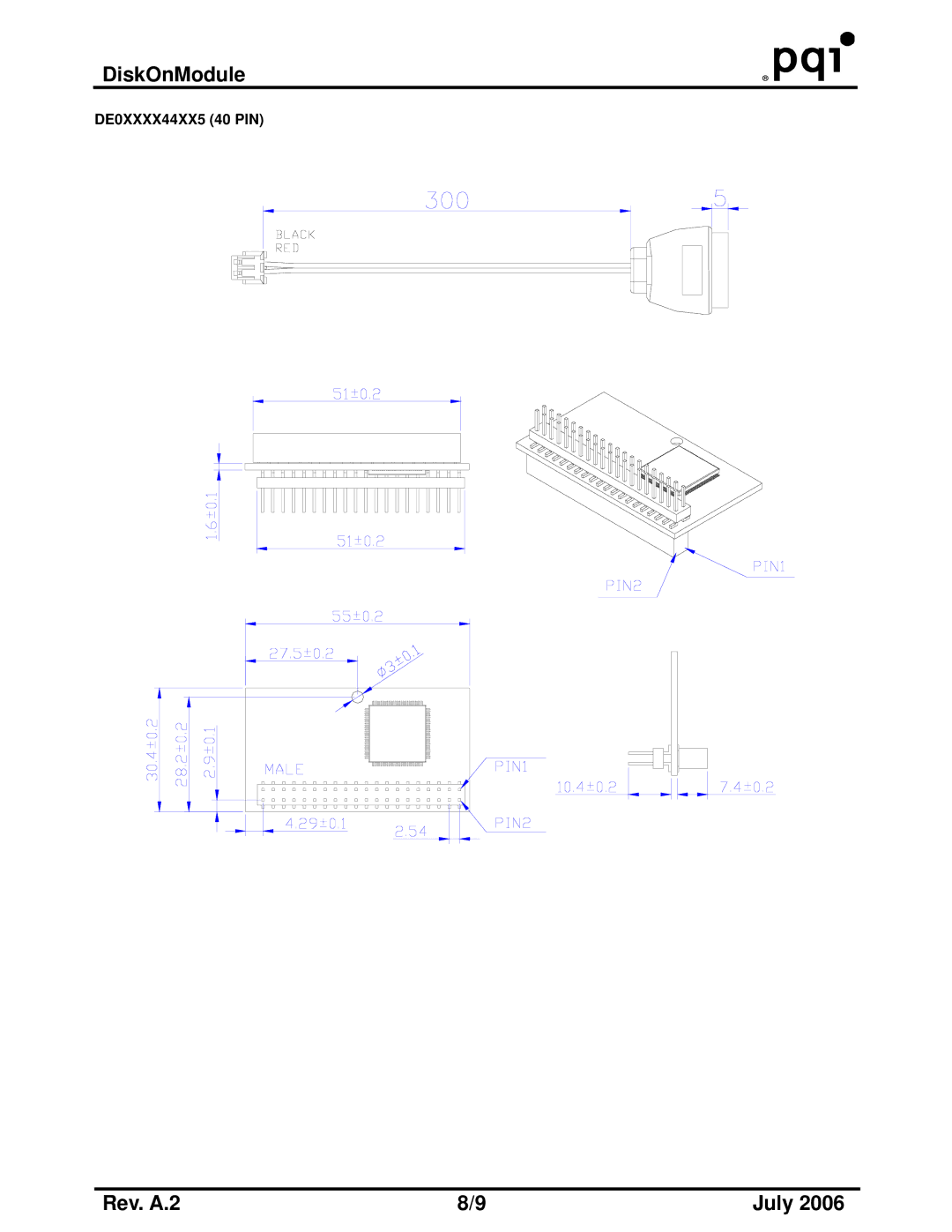 PQI DE Wide Temp Series, DE Series manual DE0XXXX44XX5 40 PIN 