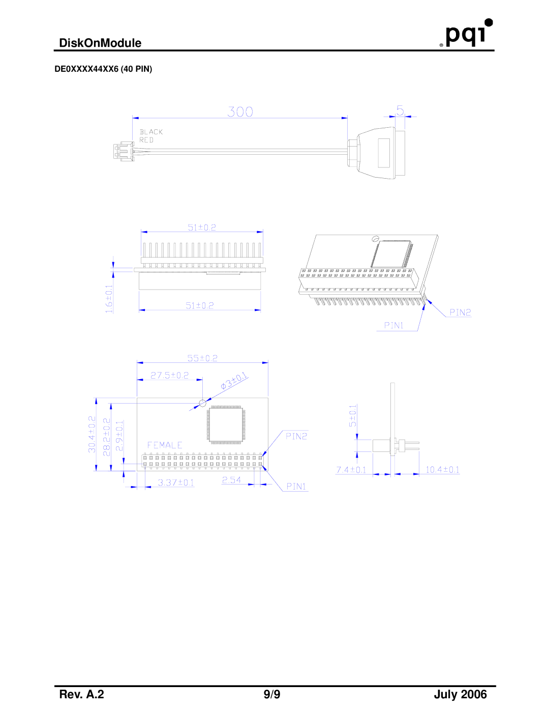 PQI DE Series, DE Wide Temp Series manual DE0XXXX44XX6 40 PIN 