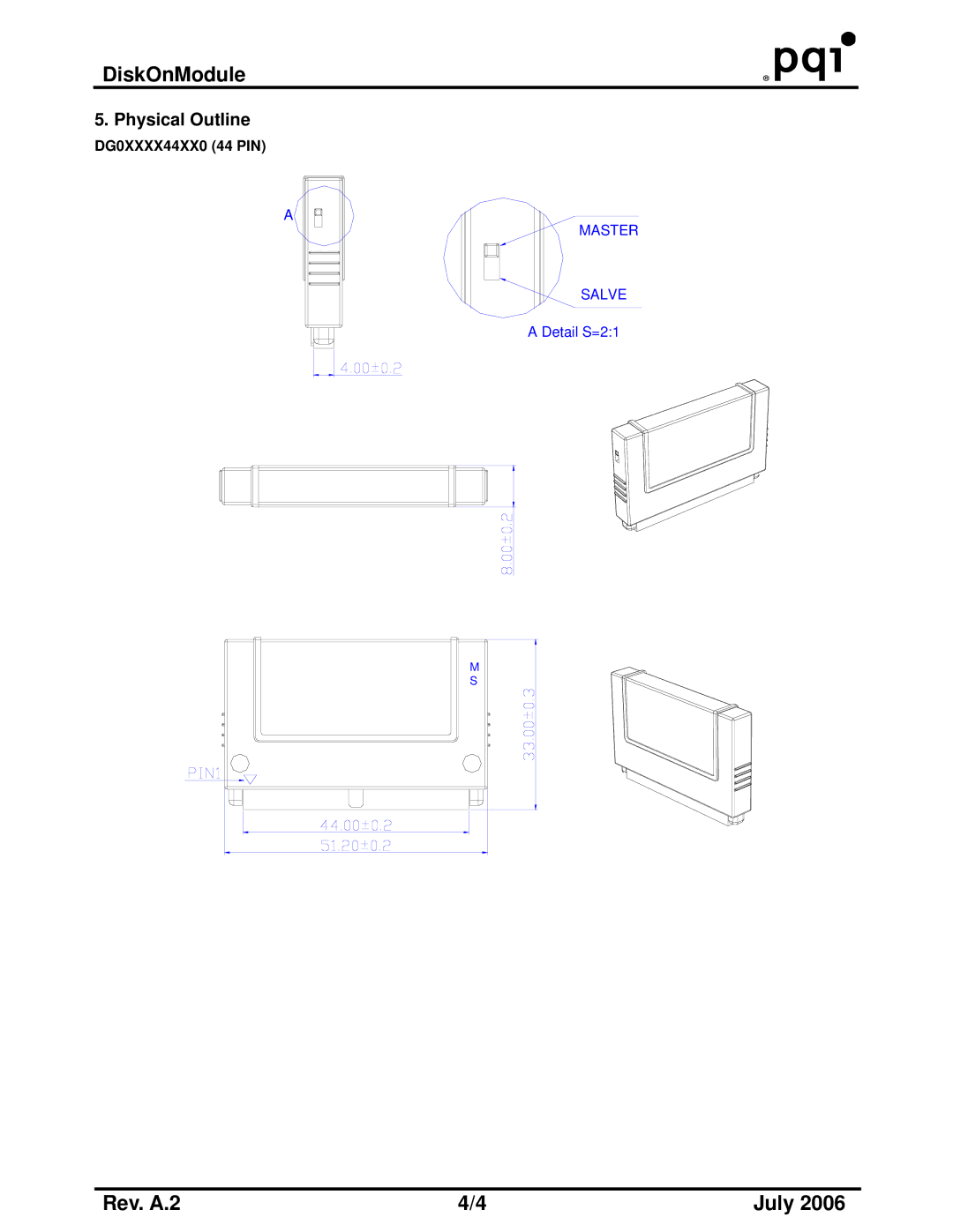 PQI DiskOnModule manual Physical Outline 