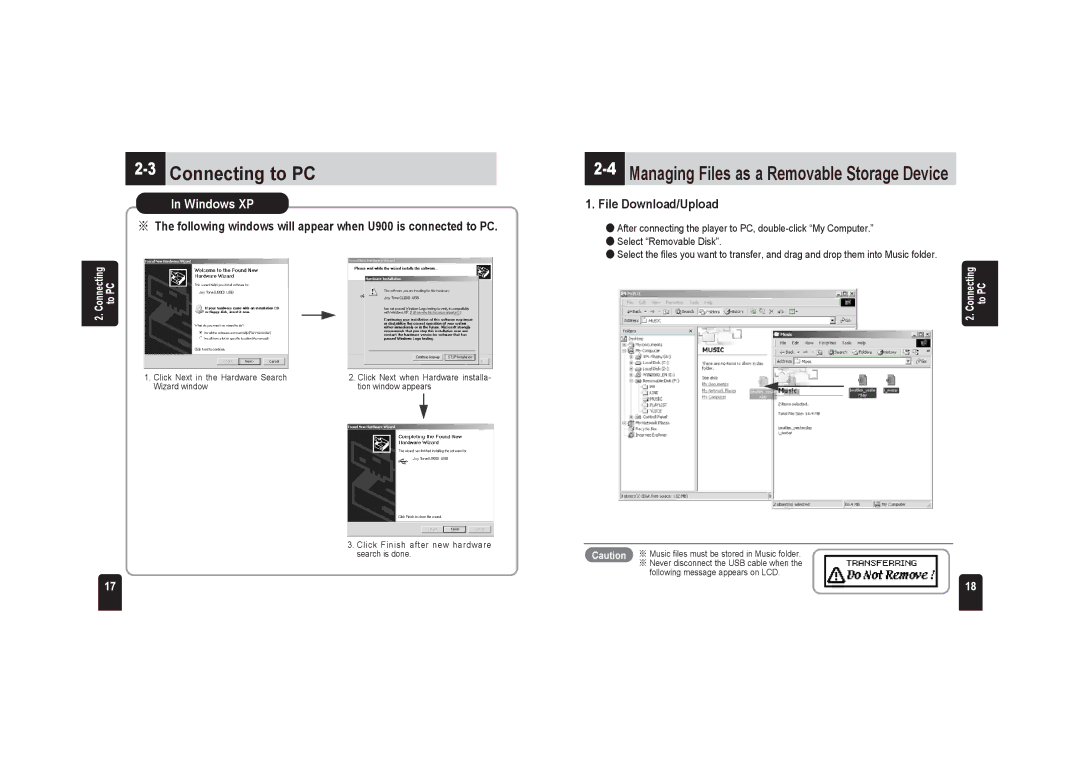 PQI JoyTone-U900 Windows XP, File Download/Upload, Click Next in the Hardware Search, Wizard window Tion window appears 