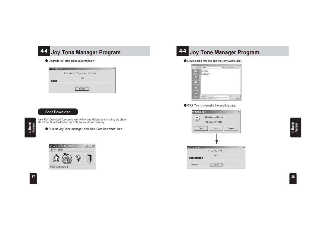 PQI JoyTone-U900 user manual Font Download, Upgrade will take place automatically 