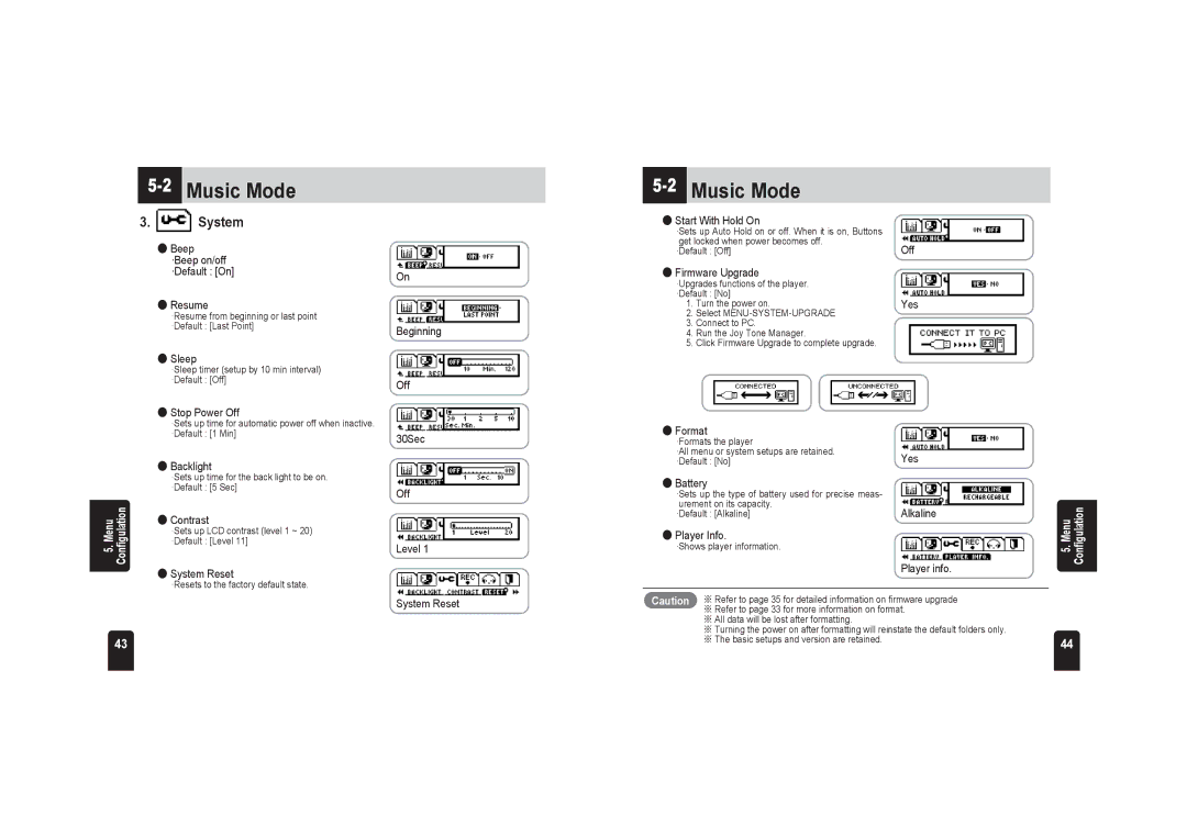 PQI JoyTone-U900 user manual Music Mode, System 