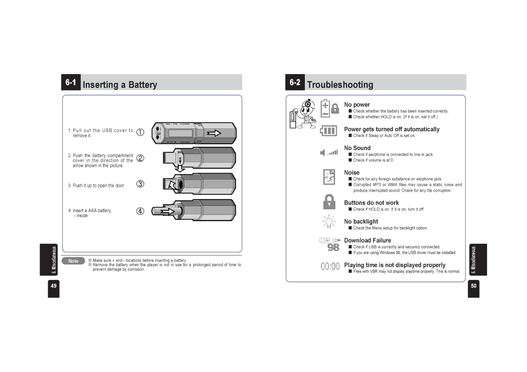 PQI JoyTone-U900 user manual 1Inserting a Battery, 2Troubleshooting 