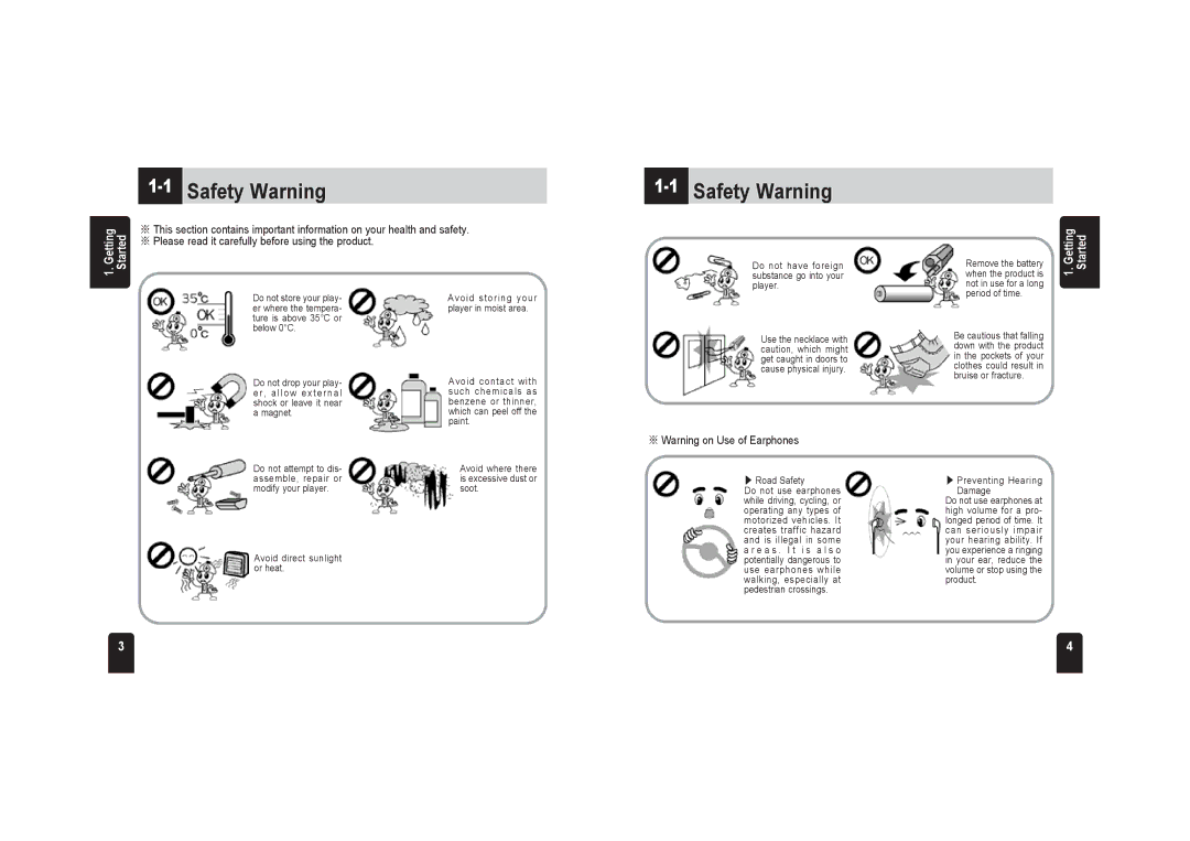 PQI JoyTone-U900 1Safety Warning, ※ Warning on Use of Earphones, Do not have foreign substance go into your player 