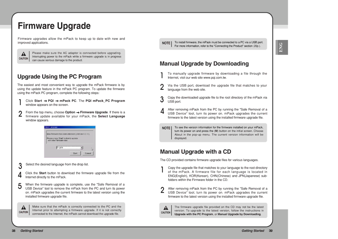 PQI mPack Firmware Upgrade, Upgrade Using the PC Program, Manual Upgrade by Downloading, Manual Upgrade with a CD 