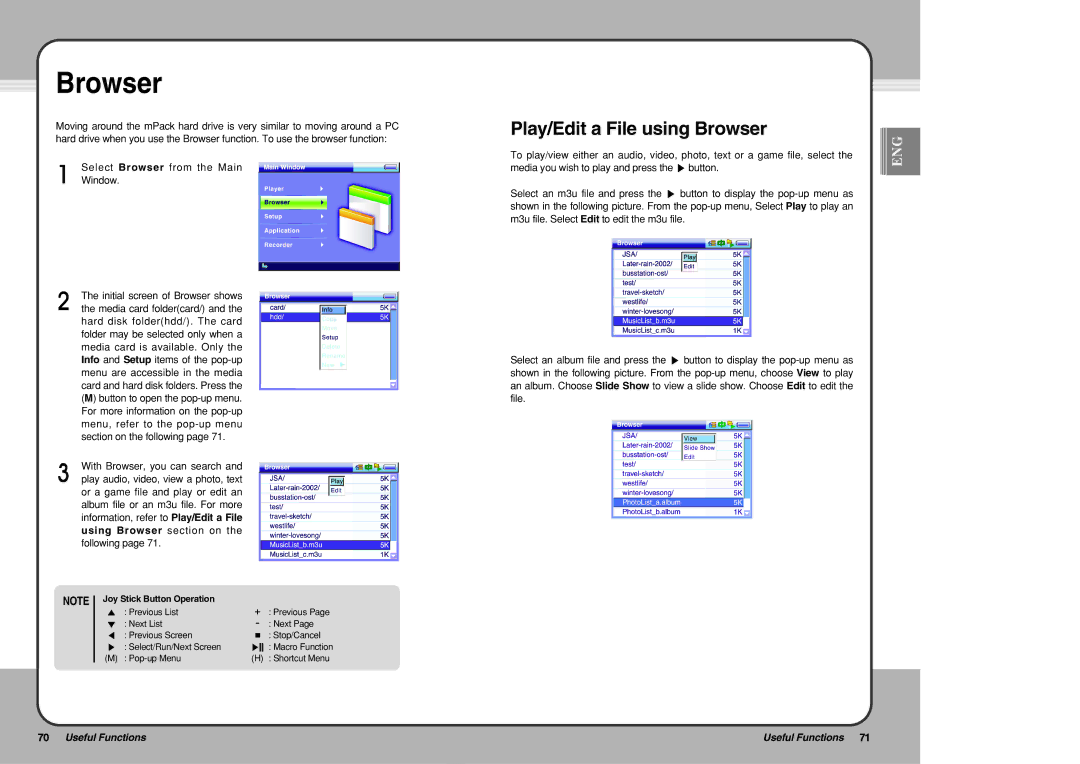 PQI mPack user manual Play/Edit a File using Browser, Select Browser from the Main Window 