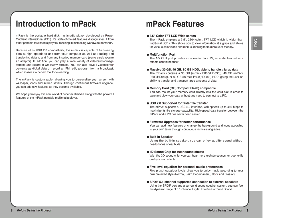 PQI user manual Introduction to mPack, MPack Features 