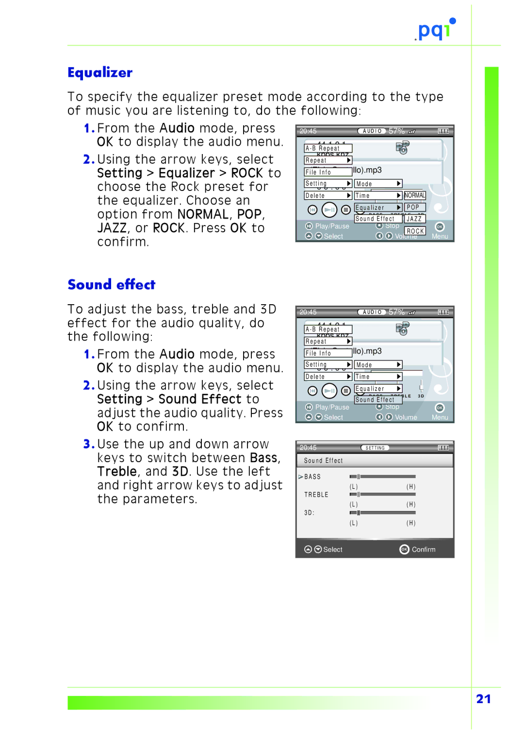 PQI Multimedia Player user manual Equalizer 