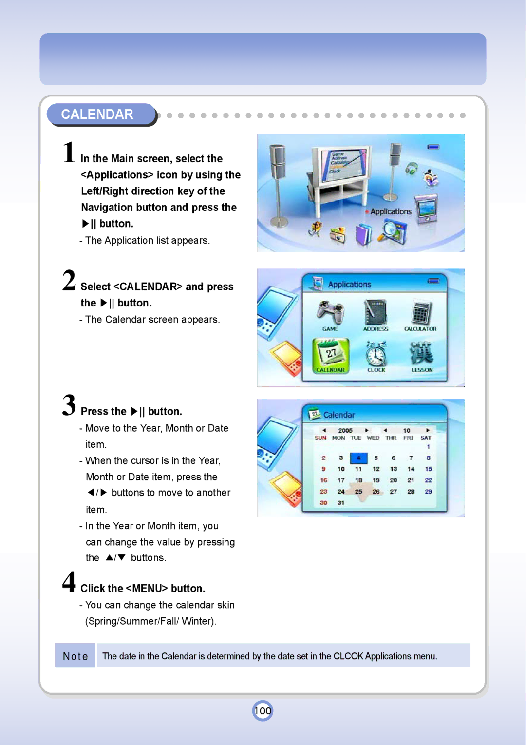 PQI P600 manual Select Calendar and press the button, Press the button, Click the Menu button 