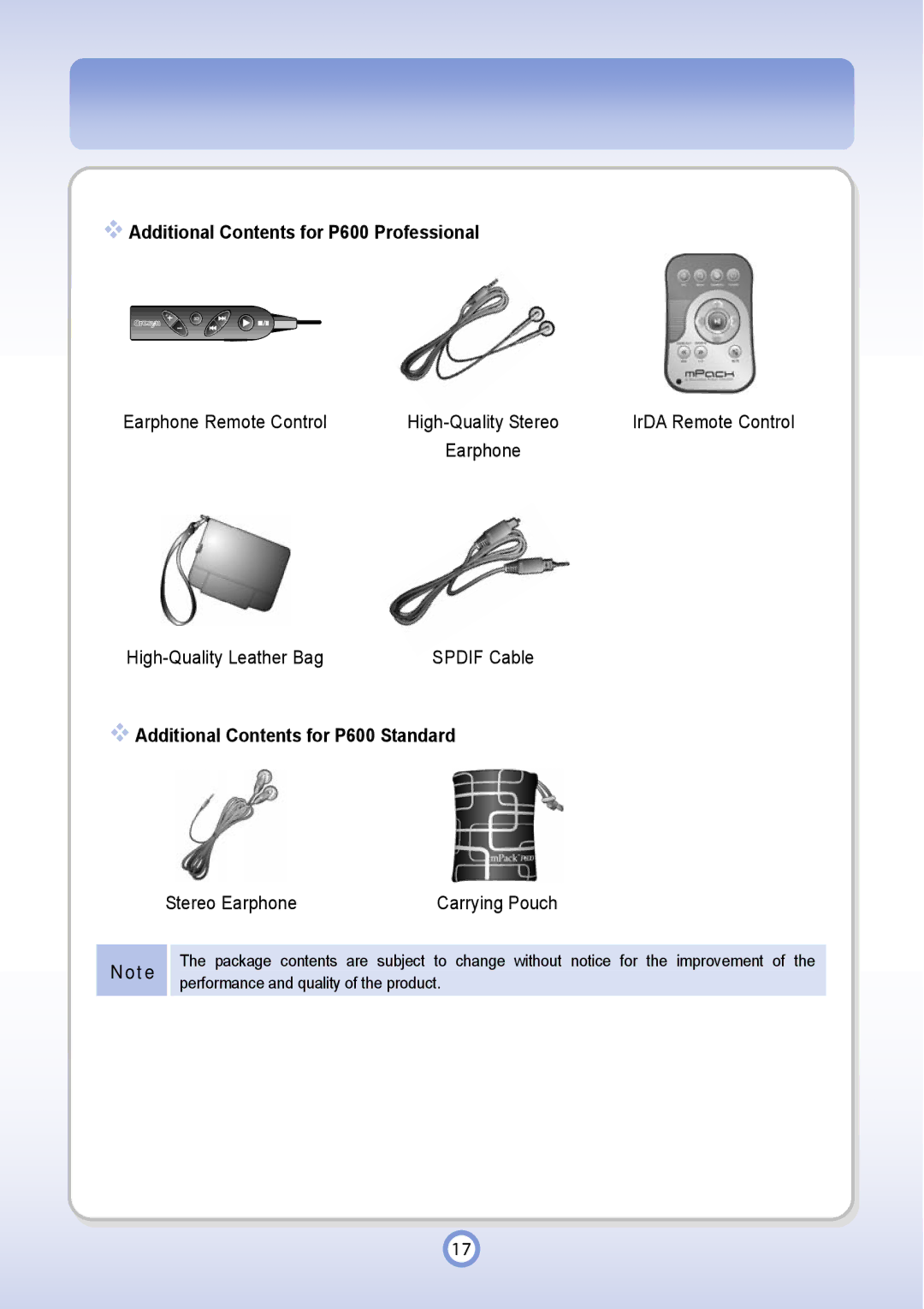 PQI manual Additional Contents for P600 Professional, Additional Contents for P600 Standard 