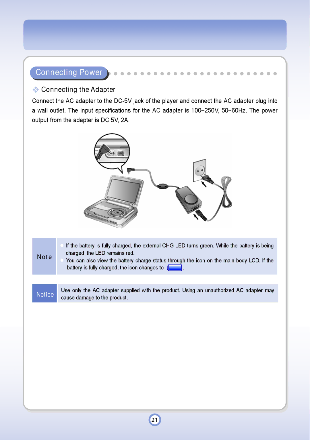 PQI P600 manual Connecting Power, Connecting the Adapter 