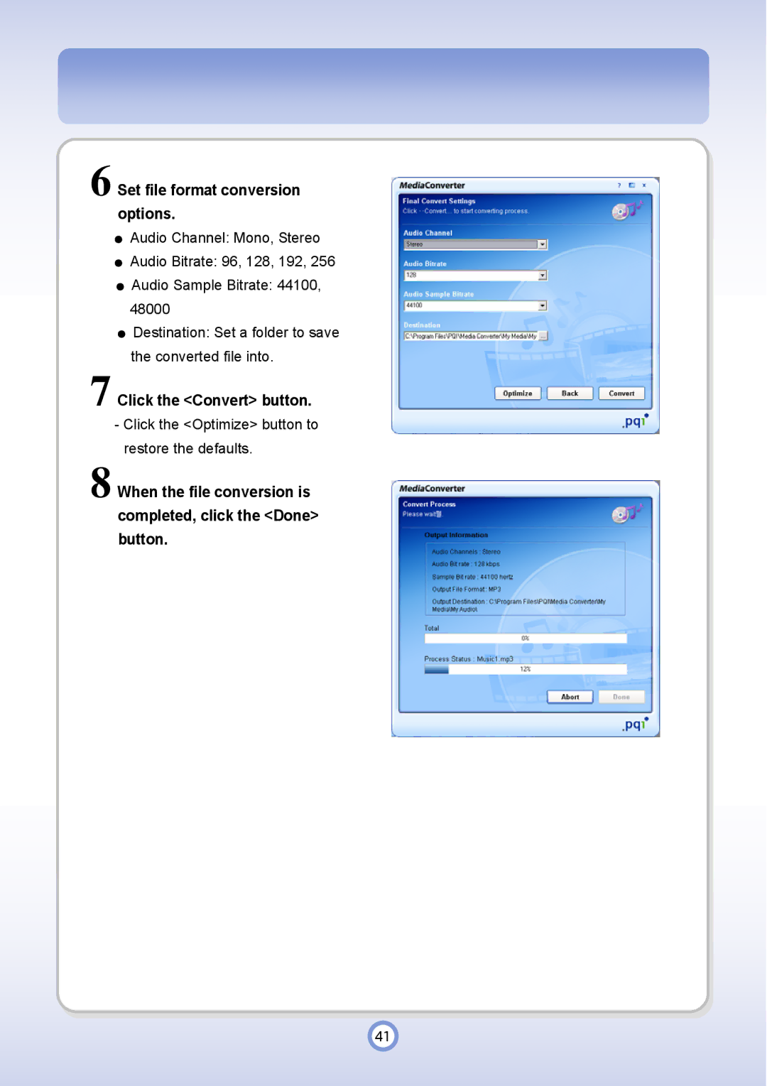 PQI P600 manual Set file format conversion options 