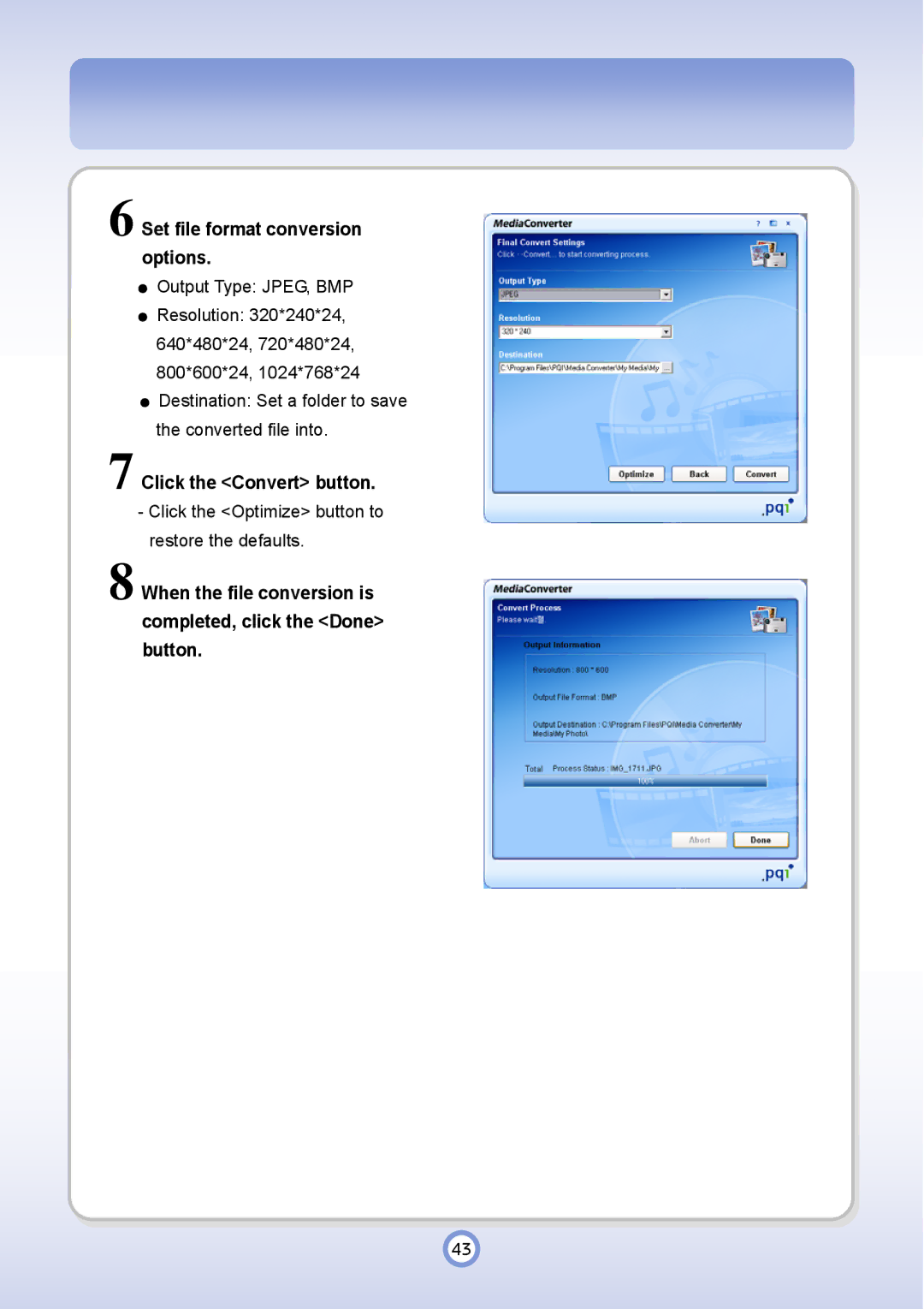 PQI P600 manual Set file format conversion options 