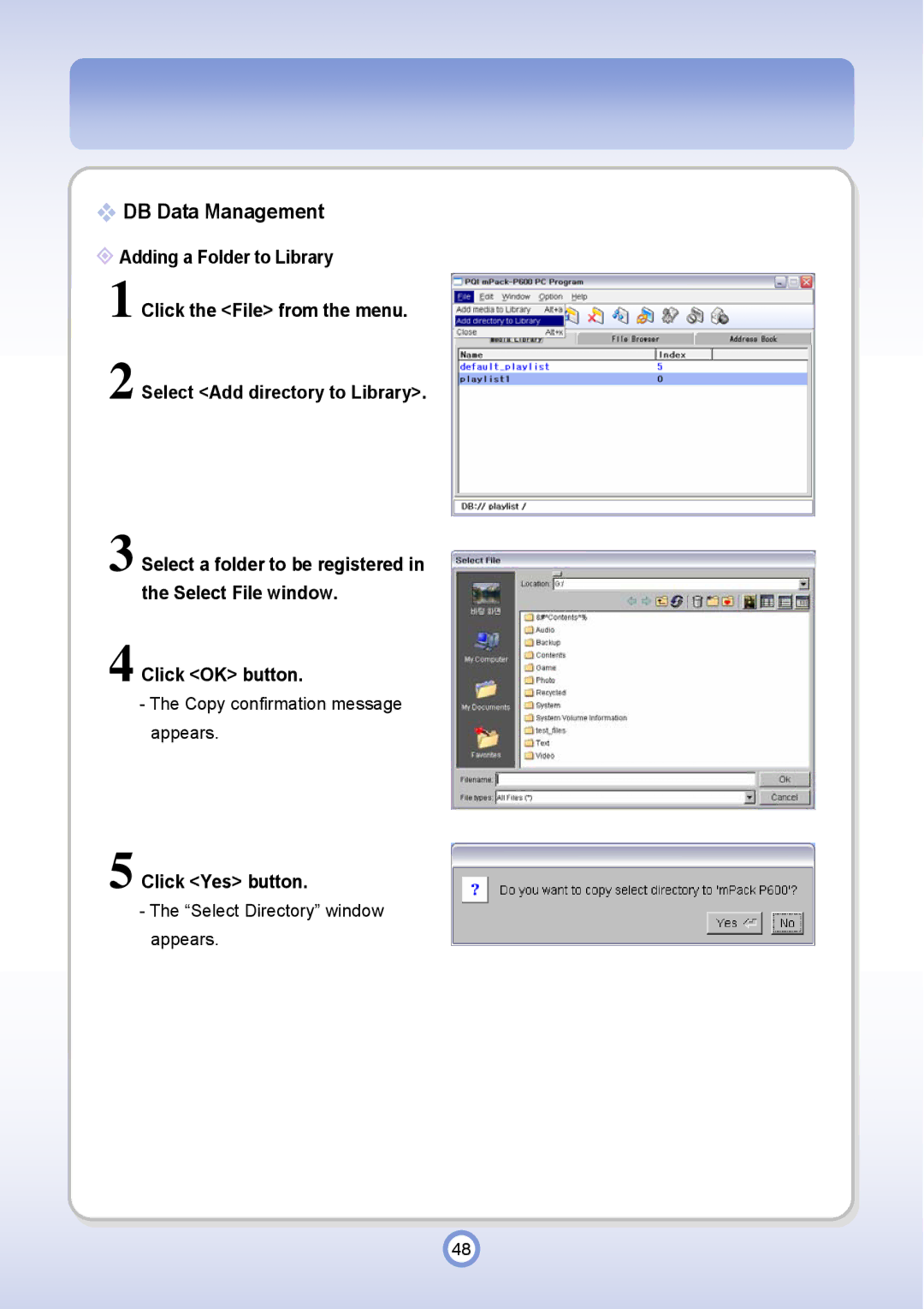 PQI P600 manual DB Data Management, Click Yes button 