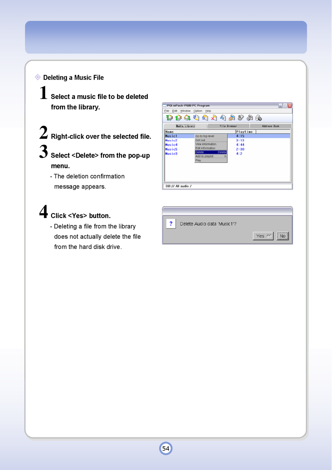 PQI P600 manual Deletion confirmation message appears 