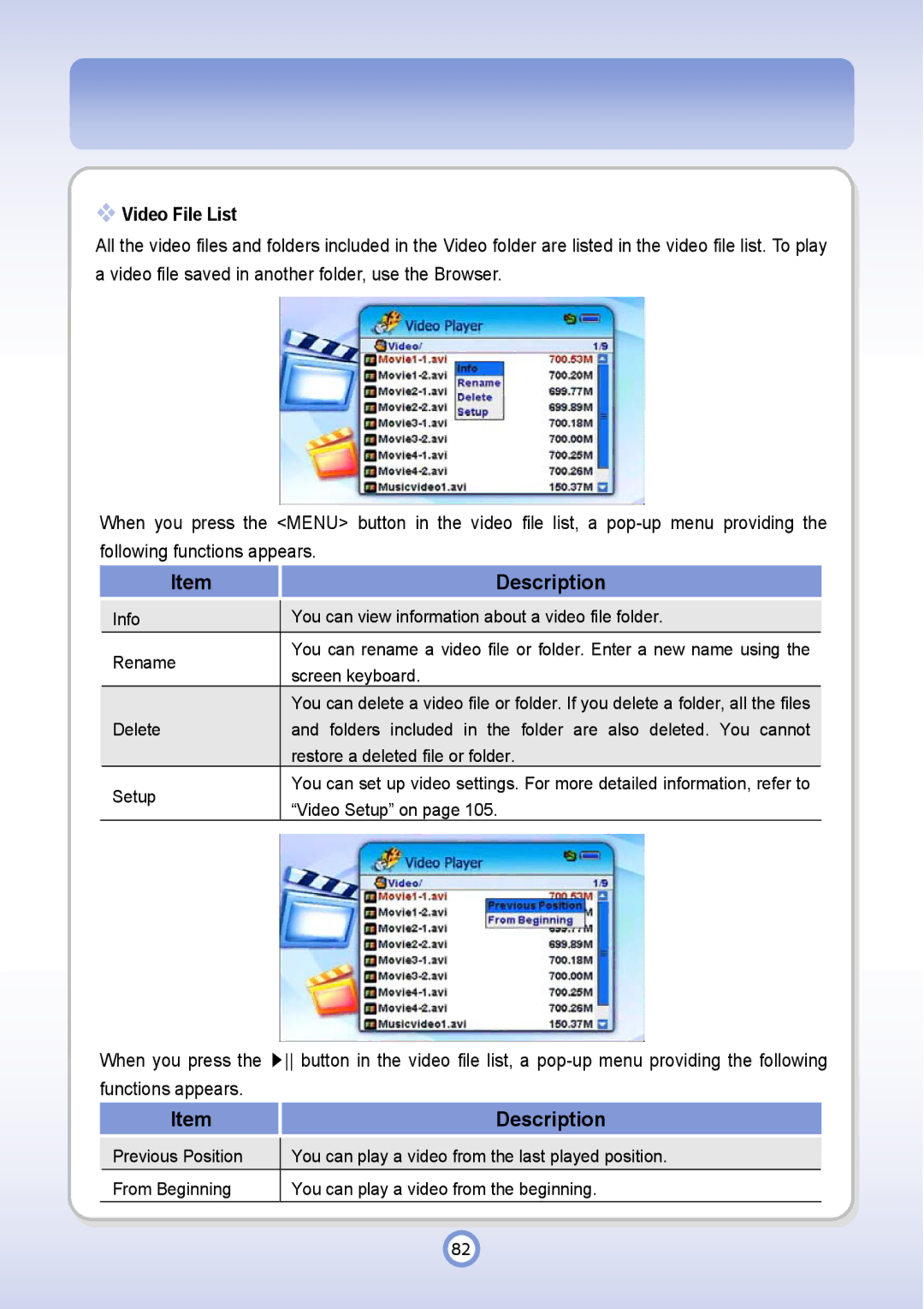 PQI P600 manual Video File List 