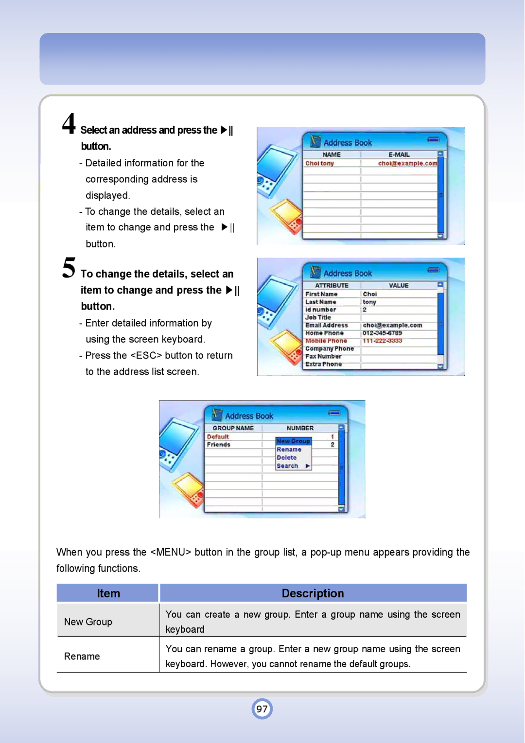 PQI P600 manual Description, Select an address and press the button 