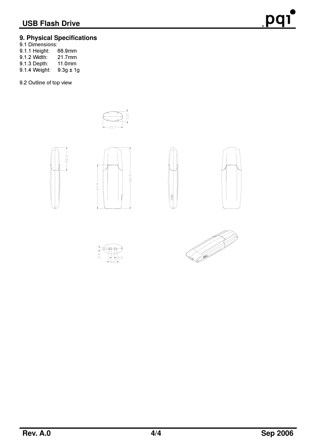 PQI U220 manual Physical Specifications 