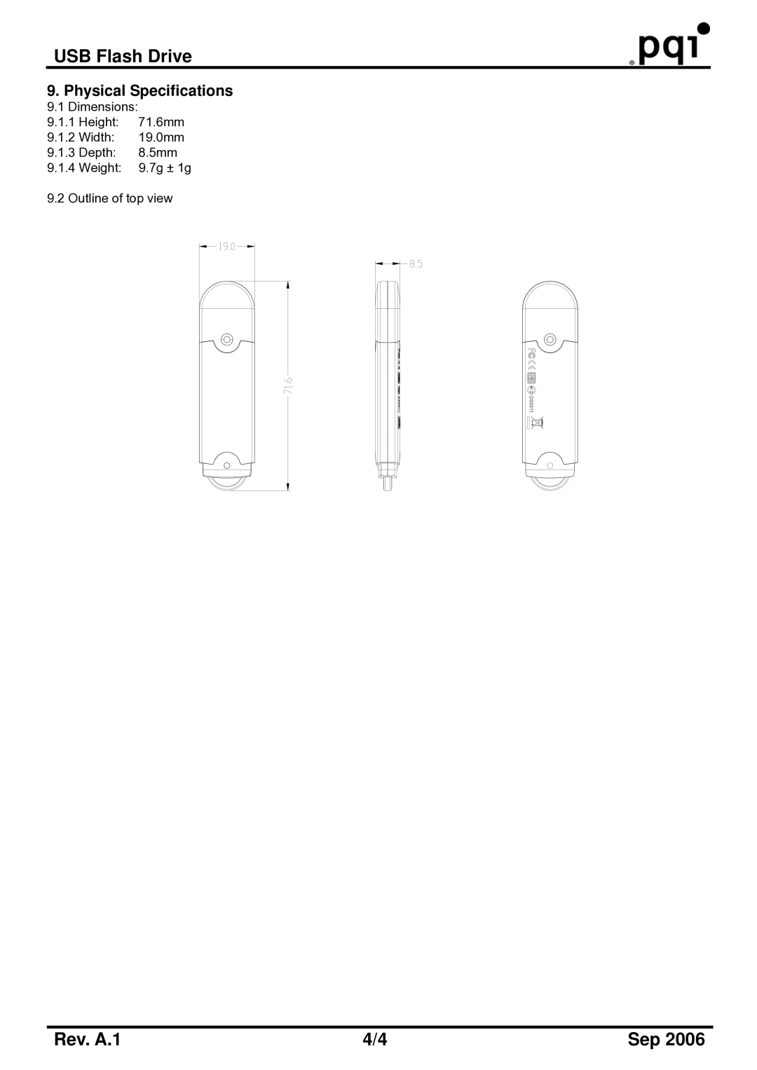 PQI U230 manual Physical Specifications 