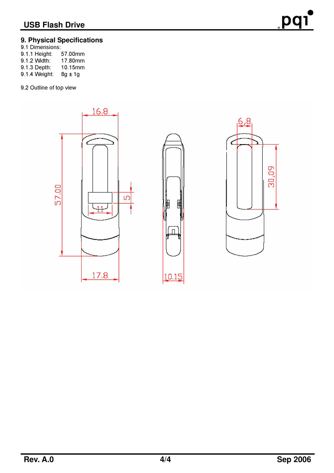 PQI U260 manual Physical Specifications 