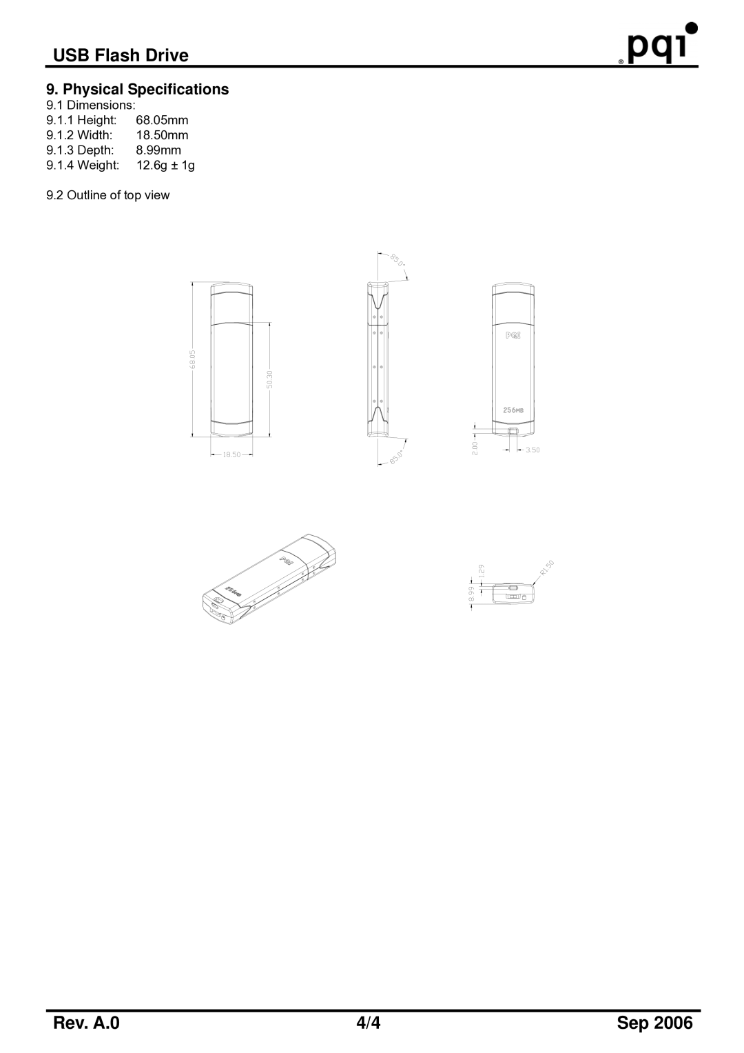 PQI U339S manual Physical Specifications 