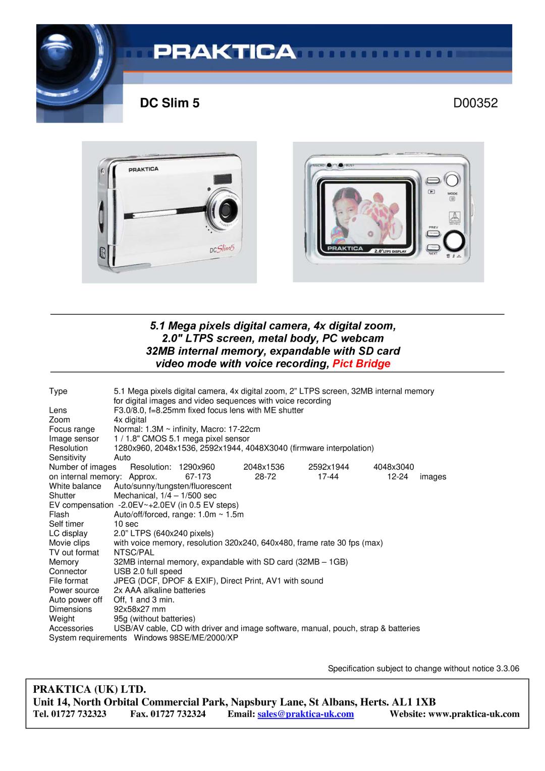 Praktica manual DC Slim D00352 DC Slim5, Ntsc/Pal 