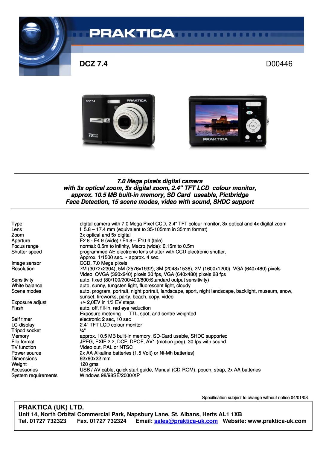 Praktica D00446 manual Praktica Dcz, D00408, Mega pixels digital camera 