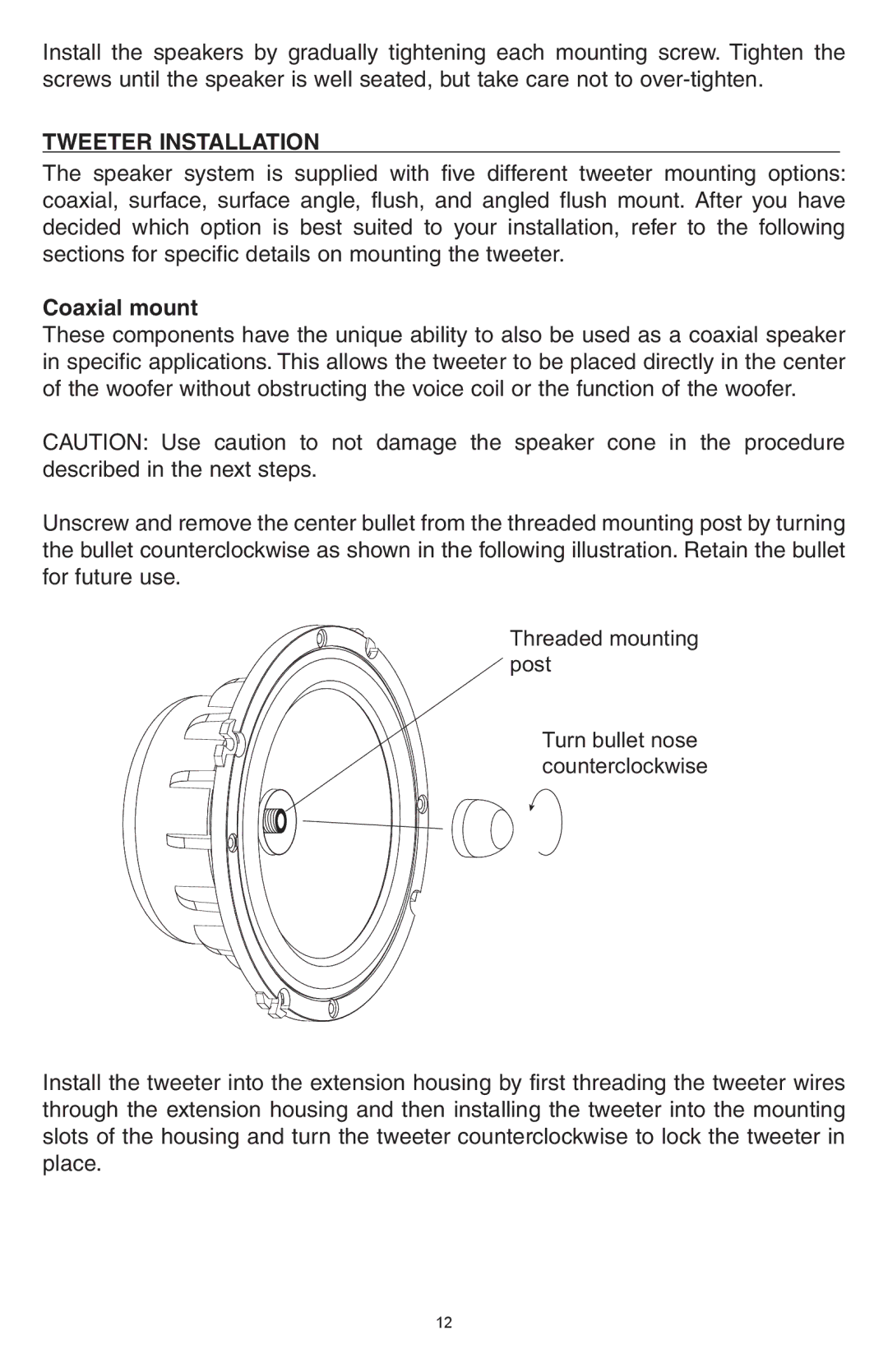 Precision Power 355cs, 356cs manual Tweeter Installation, Coaxial mount 