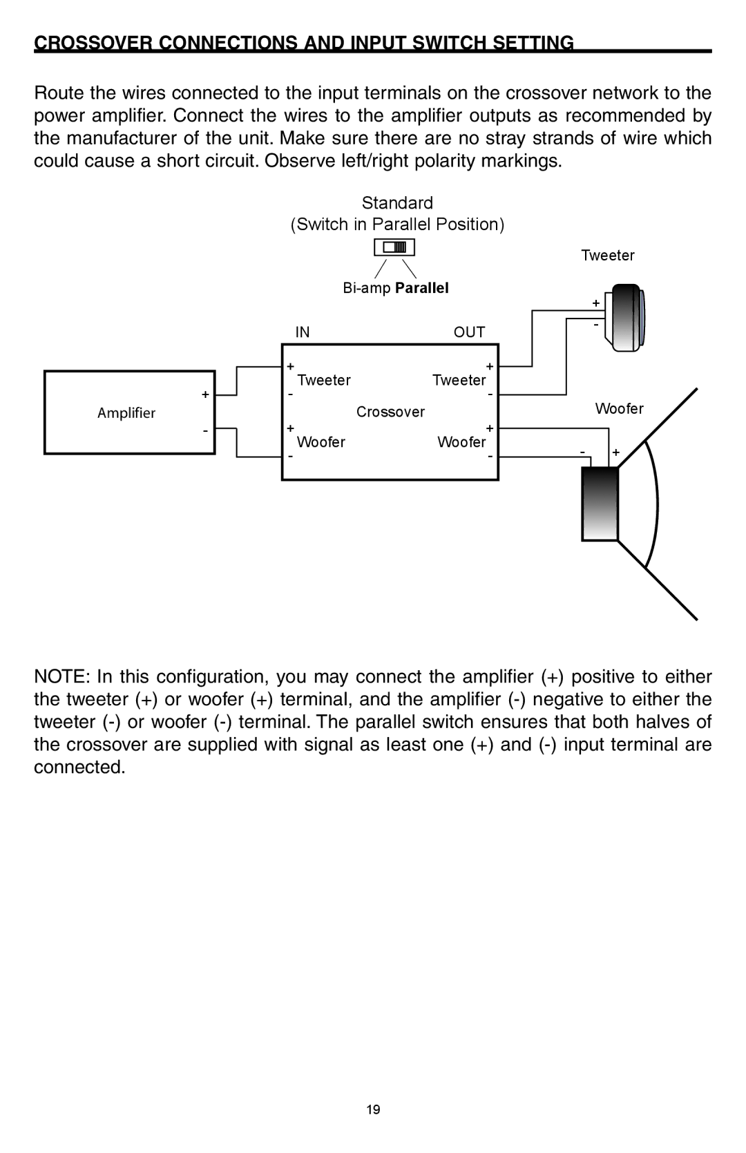 Precision Power 356cs, 355cs manual Crossover Connections and Input Switch Setting 