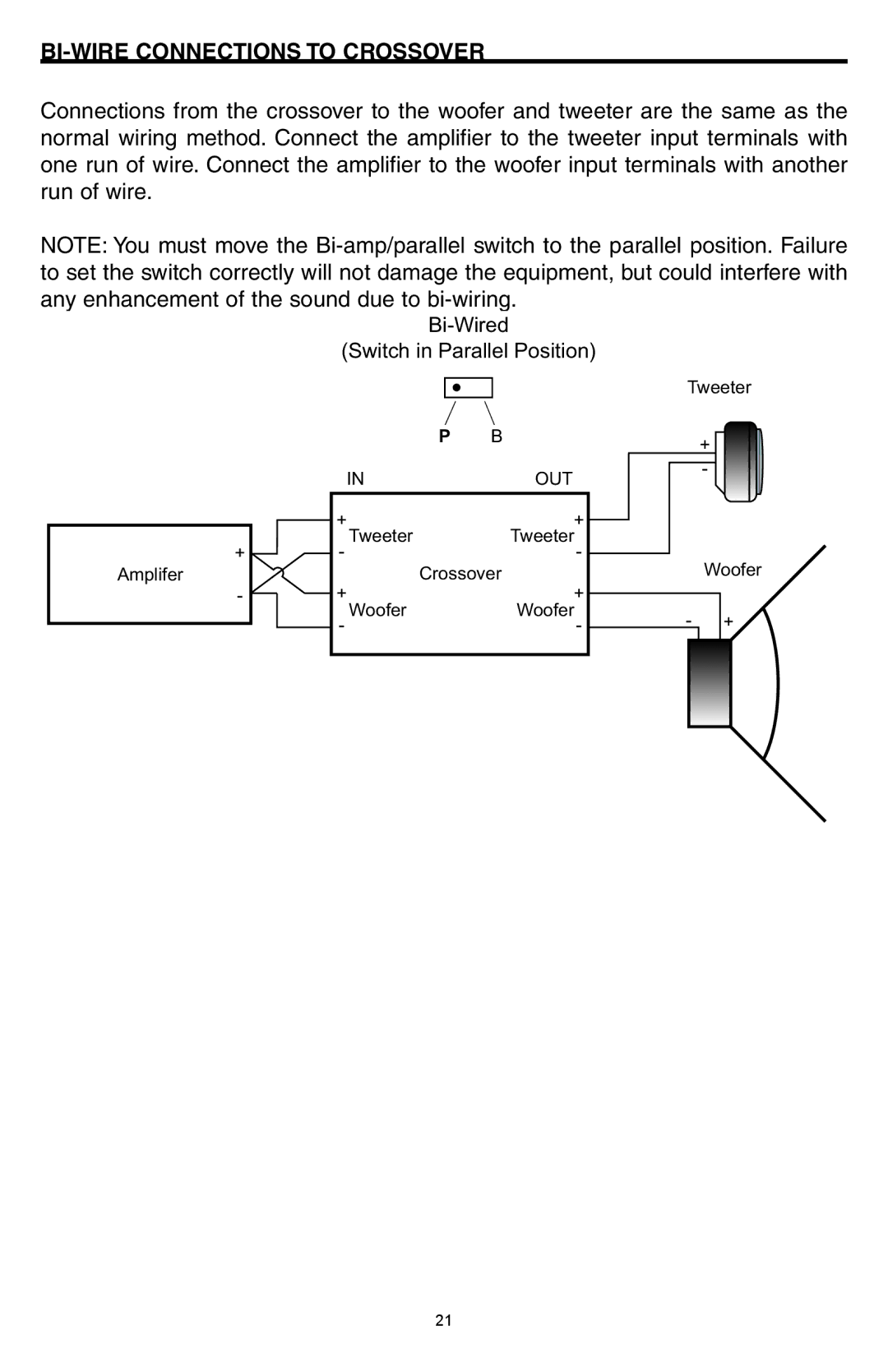 Precision Power 356cs, 355cs manual BI-WIRE Connections to Crossover 