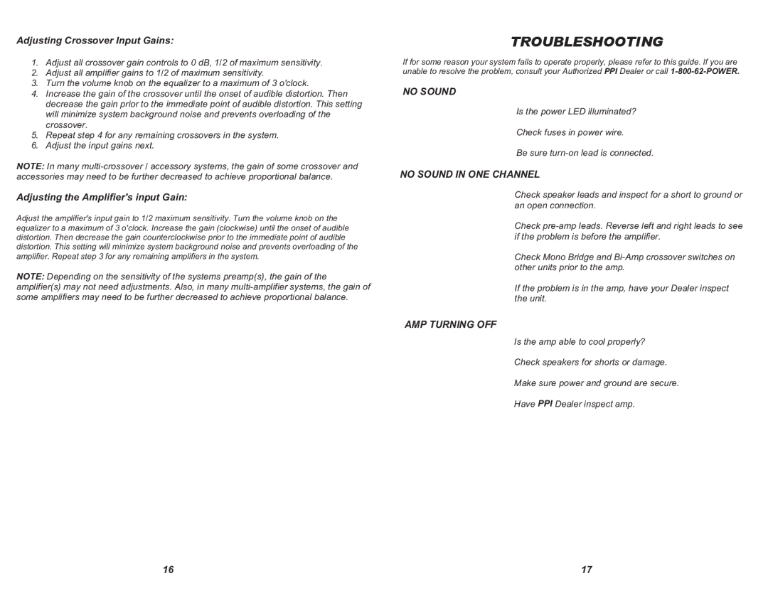 Precision Power A100 manual Troubleshooting 