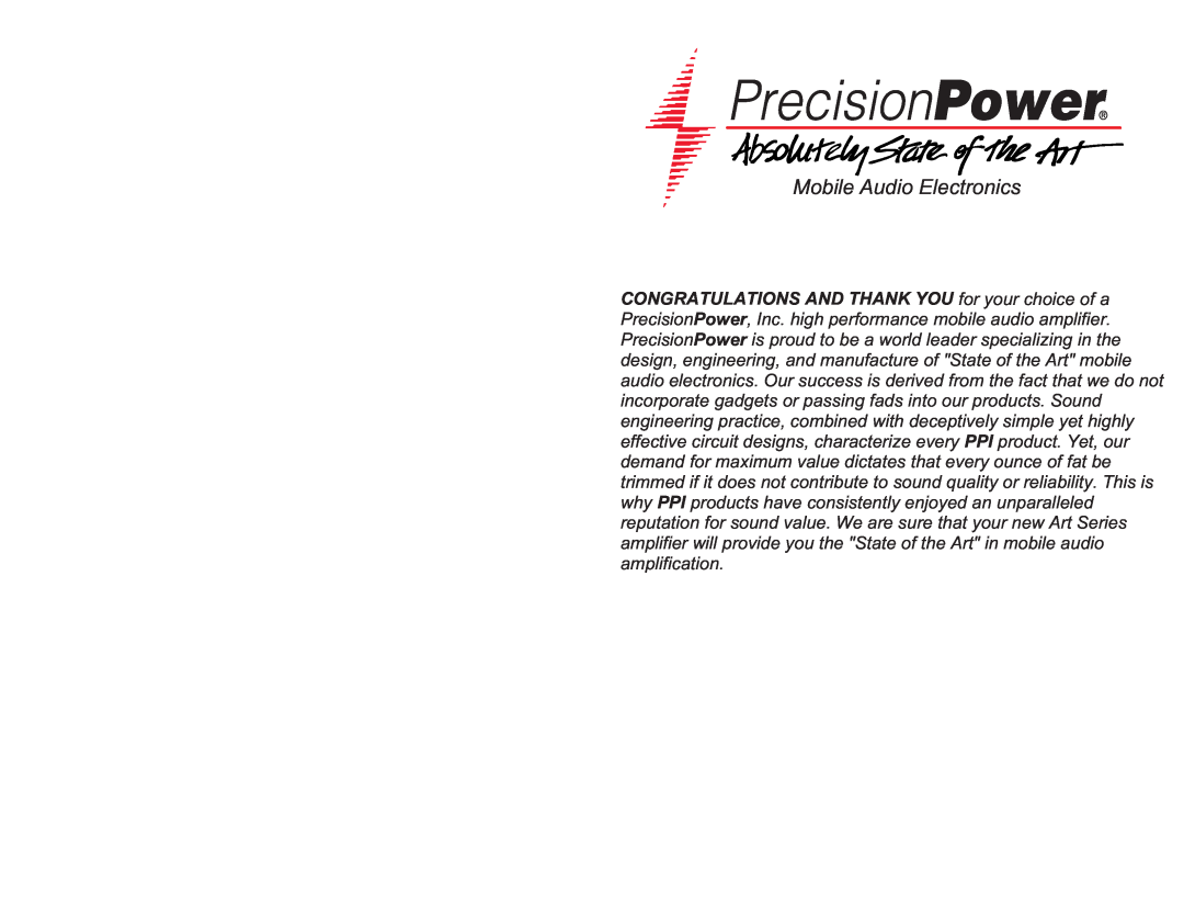 Precision Power A100 manual Mobile Audio Electronics 