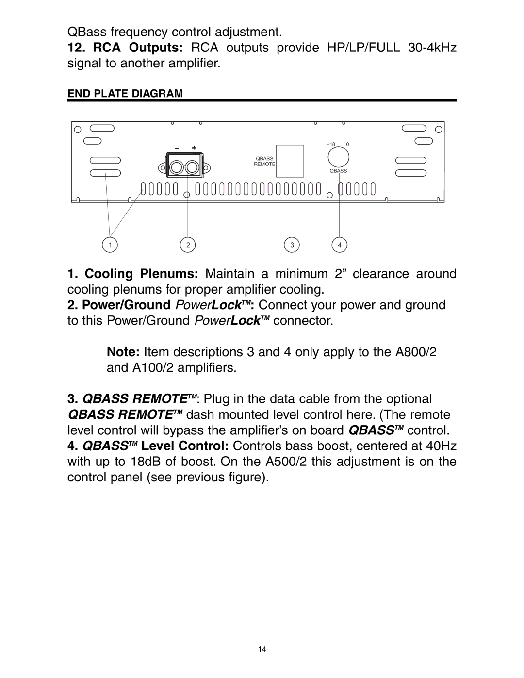 Precision Power A1000/2, A500/2, A800/2 manual END Plate Diagram 