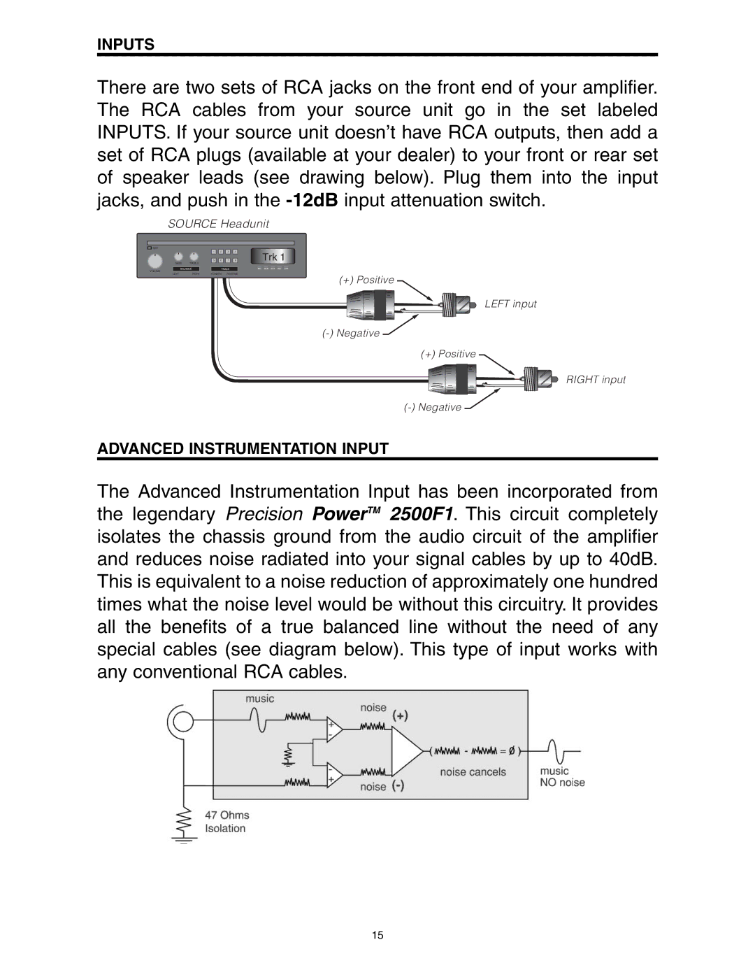 Precision Power A500/2, A1000/2, A800/2 manual Inputs, Advanced Instrumentation Input 