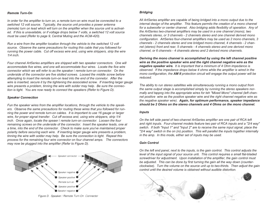 Precision Power A100.2 owner manual Remote Turn-On, Speaker Connection, Bridging, Inputs, Gain Control 