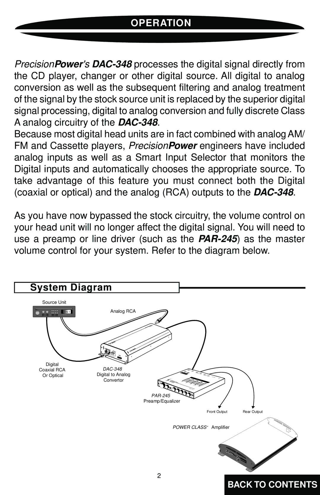 Precision Power DAC348 specifications Operation, System Diagram 