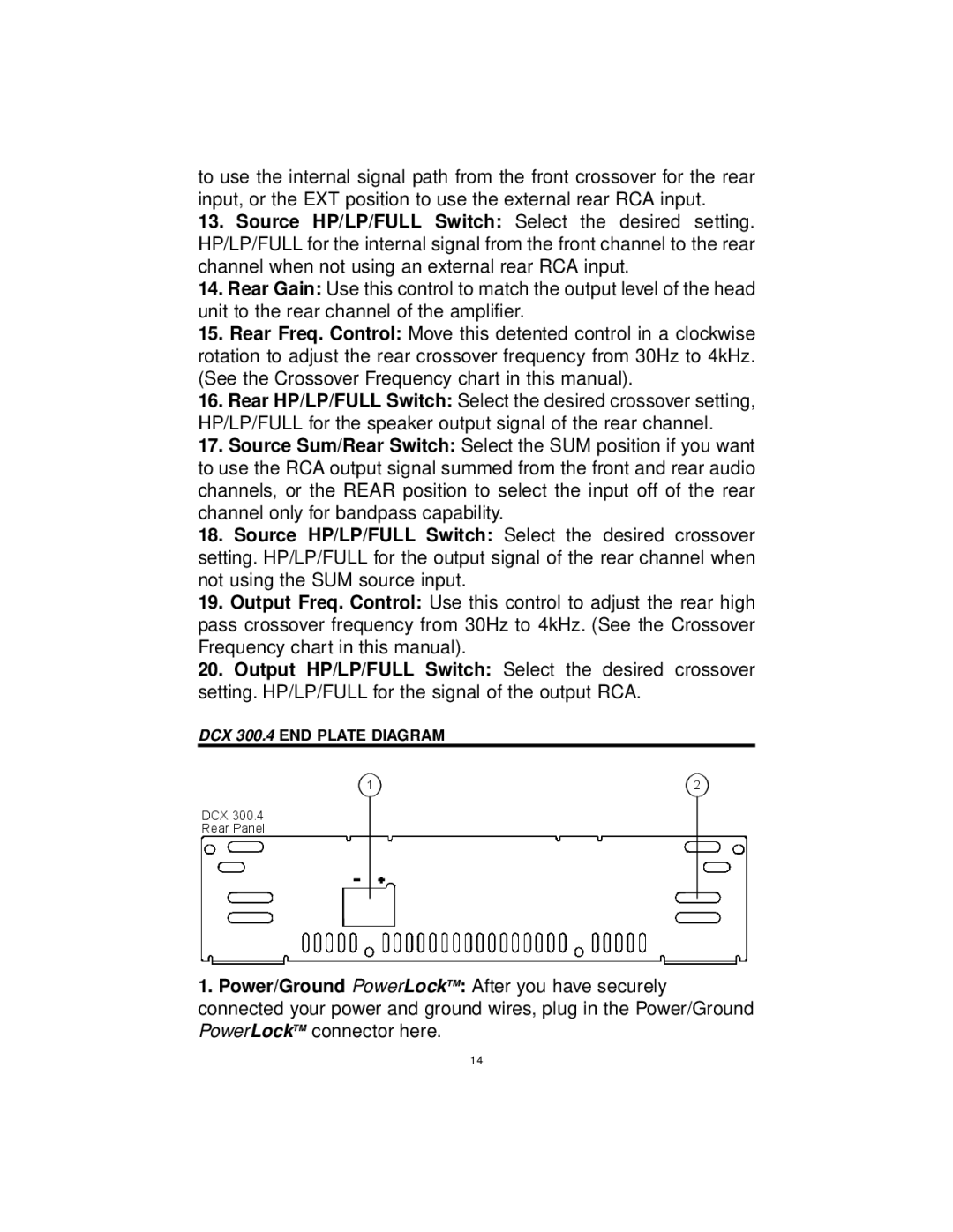 Precision Power DCX 800.5, DCX 1000.4 manual DCX 300.4 END Plate Diagram 