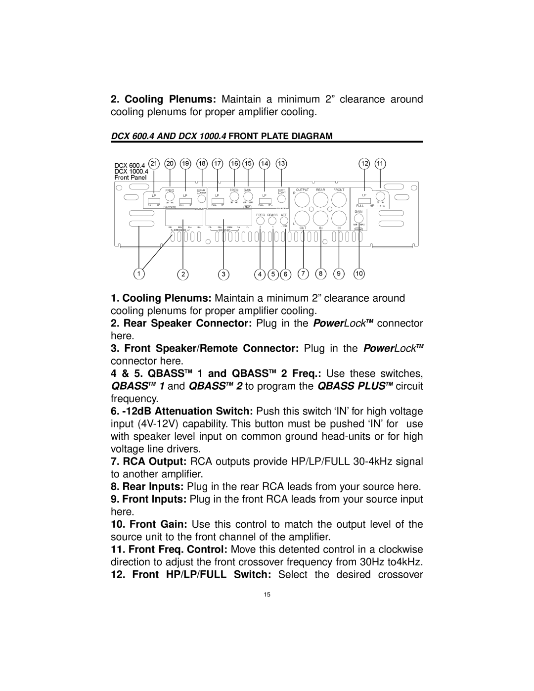 Precision Power DCX 800.5, DCX 300.4, DCX 1000.4 manual Front HP/LP/FULL Switch Select the desired crossover 